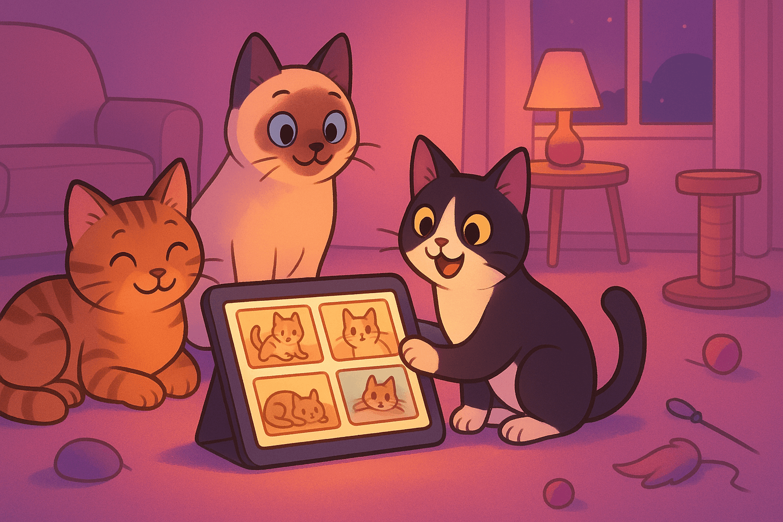 Cat lovers enjoying videos together